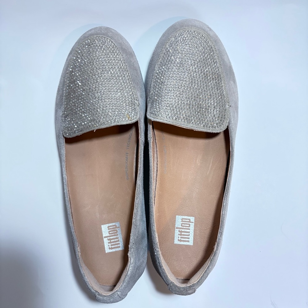 FITFLOP Womens 6.5 Crystal Platform Sneakerloafer TAN Leather Slip-On Shoes NEW - Picture 6 of 8